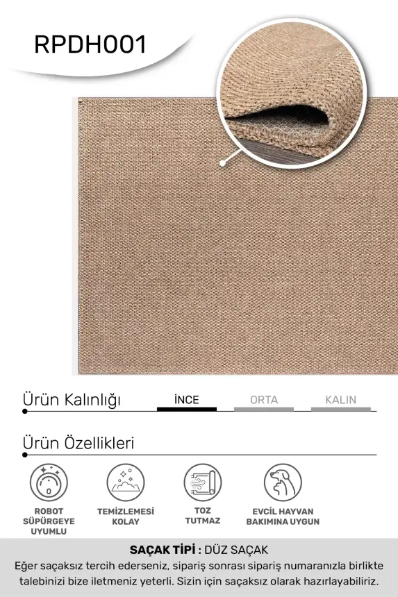 Armoni Açık Kahverengi Kaydırmaz Taban, Robot Süpürgeye Uyumlu Kolay Temizlenebilir Mutfak, Koridor Halısı RP 65 - 1