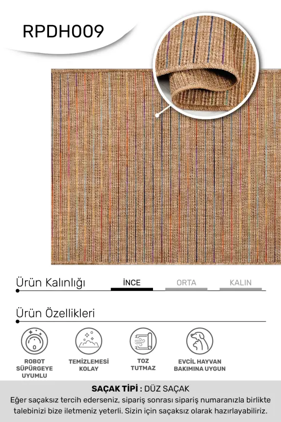 Armoni Açık Kahverengi Kaydırmaz Taban, Robot Süpürgeye Uyumlu Kolay Temizlenebilir Mutfak, Koridor Halısı RP 65 - 21