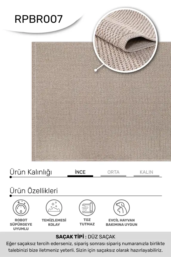 Armoni Bej Kaydırmaz Taban Robot Süpürgeye Uyumlu Kolay Temizlenebilir Mutfak, Koridor Halısı RP 78 - 2
