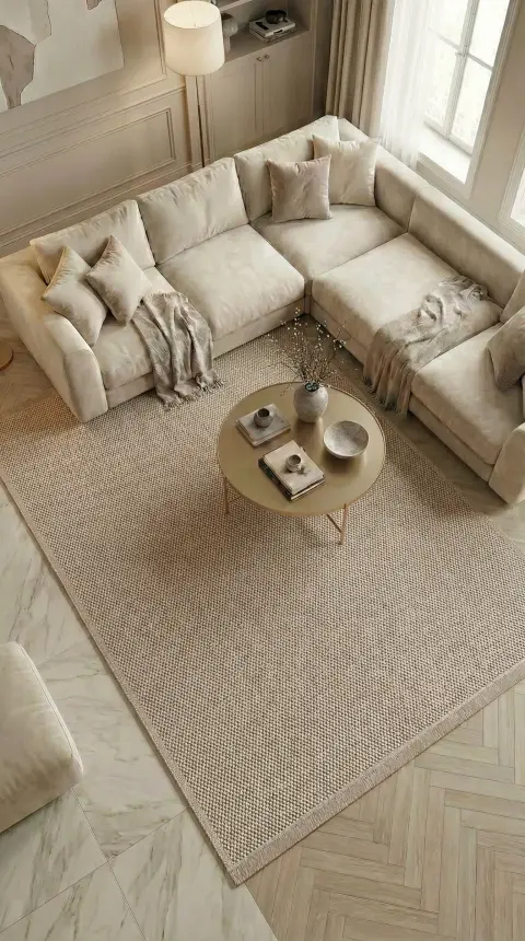 Armoni Bej Kaydırmaz Taban Robot Süpürgeye Uyumlu Kolay Temizlenebilir Mutfak, Koridor Halısı RP 78 - 1