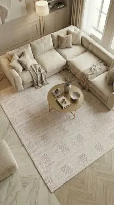 Armoni Bej Kaydırmaz Taban Robot Süpürgeye Uyumlu Kolay Temizlenebilir Mutfak, Koridor Halısı RP 79 - 1