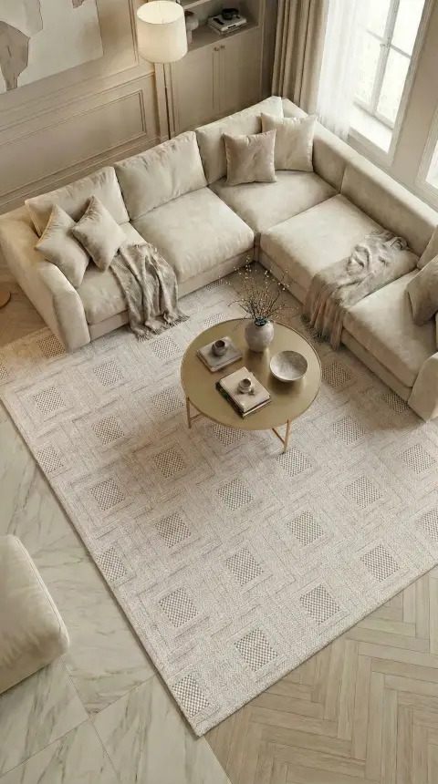 Armoni Bej Kaydırmaz Taban Robot Süpürgeye Uyumlu Kolay Temizlenebilir Mutfak, Koridor Halısı RP 79 - 1