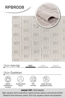 Armoni Bej Kaydırmaz Taban Robot Süpürgeye Uyumlu Kolay Temizlenebilir Mutfak, Koridor Halısı RP 79 - 3