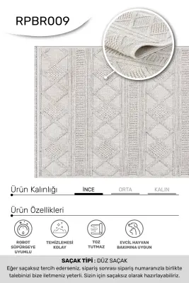 Armoni Bej Kaydırmaz Taban Robot Süpürgeye Uyumlu Kolay Temizlenebilir Mutfak, Koridor Halısı RP 80 - 8