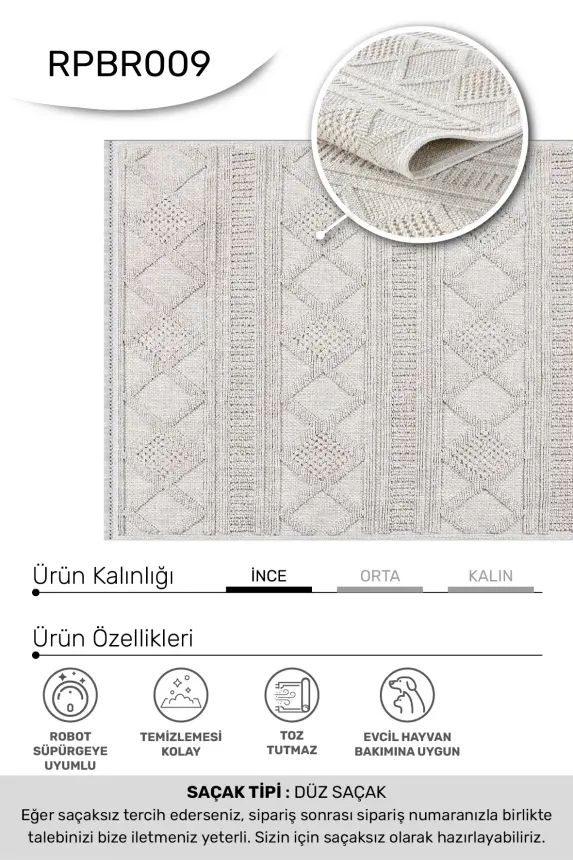 Armoni Bej Kaydırmaz Taban Robot Süpürgeye Uyumlu Kolay Temizlenebilir Mutfak, Koridor Halısı RP 80 - 8