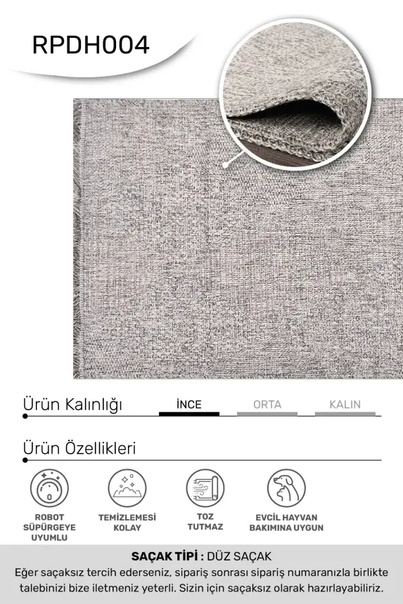 Armoni Gri Kaydırmaz Taban, Robot Süpürgeye Uyumlu Kolay Temizlenebilir Mutfak, Koridor Halısı RP 60 - 2