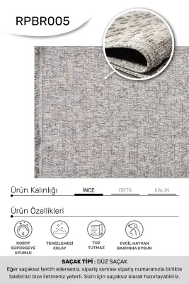 Armoni Gri Kaydırmaz Taban Robot Süpürgeye Uyumlu Kolay Temizlenebilir Mutfak, Koridor Halısı RP 76 - 7