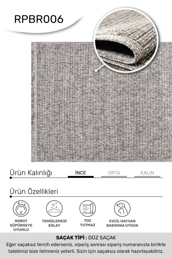 Armoni Gri/Bej Kaydırmaz Taban Robot Süpürgeye Uyumlu Kolay Temizlenebilir Mutfak, Koridor Halısı RP 77 - 10