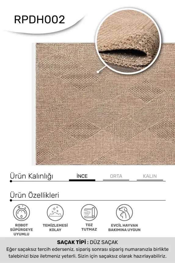 Armoni Kahve Kaydırmaz Taban, Robot Süpürgeye Uyumlu Kolay Temizlenebilir Mutfak, Koridor Halısı RP 58 - 2