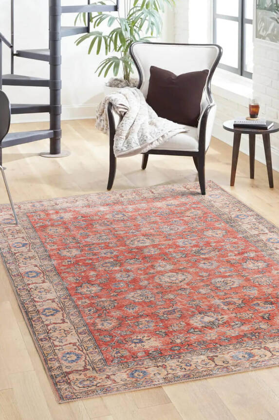 Blues Vintage Desenli Dokuma Taban Dekoratif Kırmızı Halı AL 417 - 1
