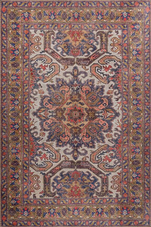 Blues Vintage Desenli Dokuma Taban Dekoratif Renkli Halı AL 430 - 2