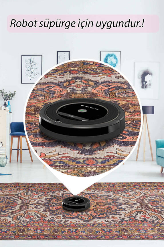 Blues Vintage Desenli Dokuma Taban Dekoratif Renkli Halı AL 430 - 6