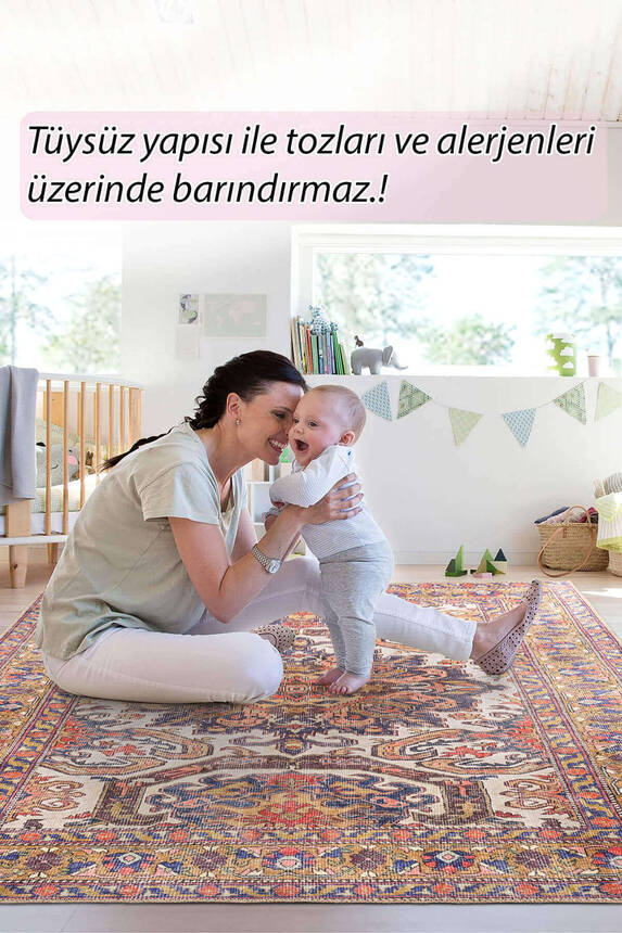 Blues Vintage Desenli Dokuma Taban Dekoratif Renkli Halı AL 430 - 8