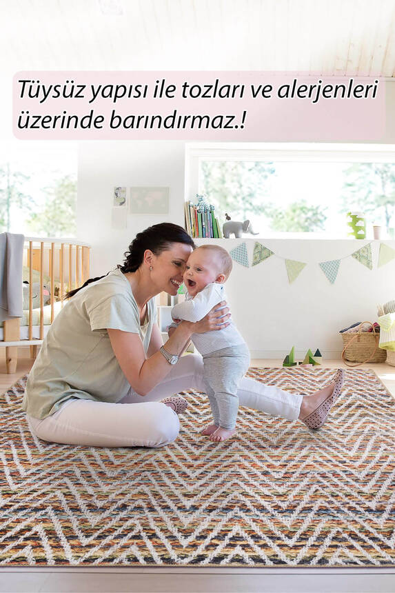 Dorian Modern Desenli Dokuma Taban Dekoratif Renkli Halı AL 260 - 7