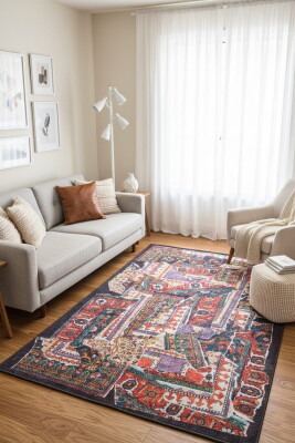 Dorian Eskitme Desenli Dokuma Taban Dekoratif Renkli Halı AL 364 - Artloop