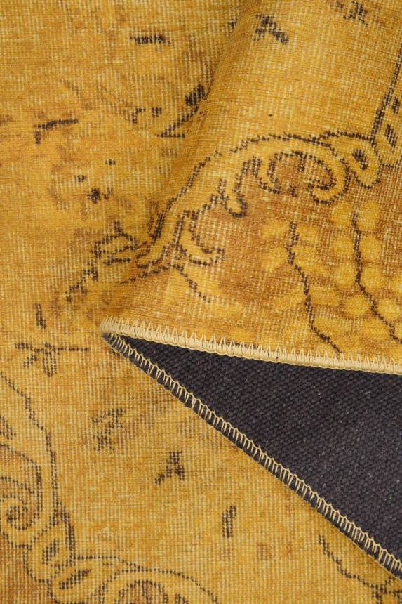 Dorian Eskitme Desenli Dokuma Taban Dekoratif Sarı Halı (AL 27)