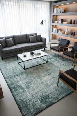 Dorian Eskitme Desenli Dokuma Taban Dekoratif Yeşil Halı AL 223 - Artloop