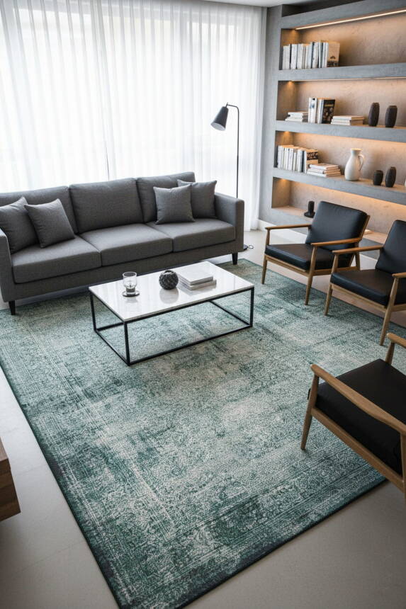 Dorian Eskitme Desenli Dokuma Taban Dekoratif Yeşil Halı AL 223 - 1