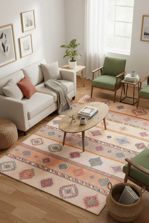 Soul Etnik Desenli Dokuma Taban Dekoratif Renkli Halı AL 282 - 1