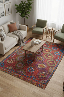 Soul Etnik Desenli Dokuma Taban Dekoratif Kırmızı Halı AL 165 - Artloop