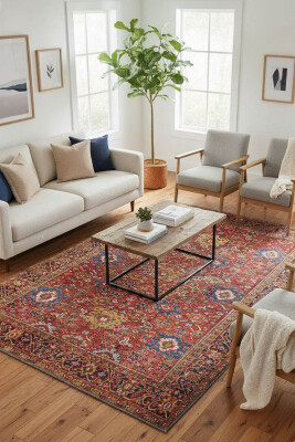 Soul Etnik Desenli Dokuma Taban Dekoratif Kırmızı Halı AL 181 - Artloop