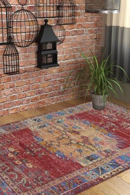 Soul Etnik Desenli Dokuma Taban Dekoratif Kırmızı Halı AL 98 - Artloop