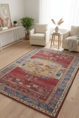 Soul Etnik Desenli Dokuma Taban Dekoratif Kırmızı Halı AL 98 - Artloop