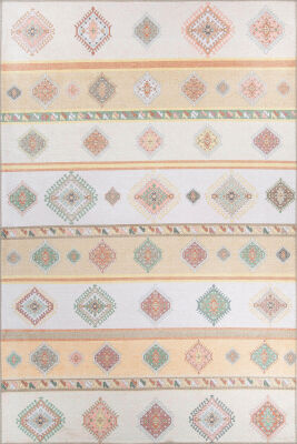 Soul Etnik Desenli Dokuma Taban Dekoratif Krem / Sarı Halı AL 281 - 2