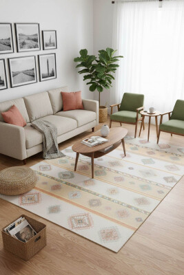 Soul Etnik Desenli Dokuma Taban Dekoratif Krem / Sarı Halı AL 281 - 1