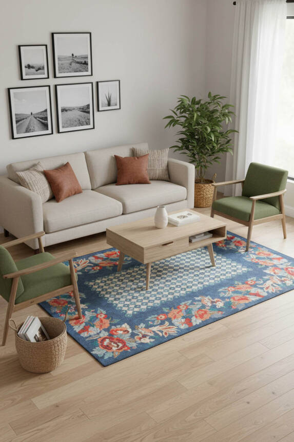 Soul Etnik Karabağ Desenli Dokuma Taban Dekoratif Mavi Halı AL 324 - 1