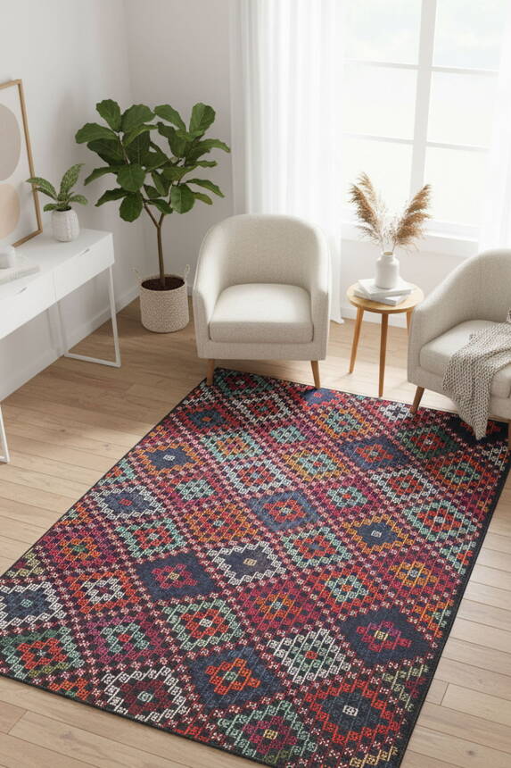 Soul Etnik Desenli Dokuma Taban Dekoratif Renkli Halı AL 17 - 1