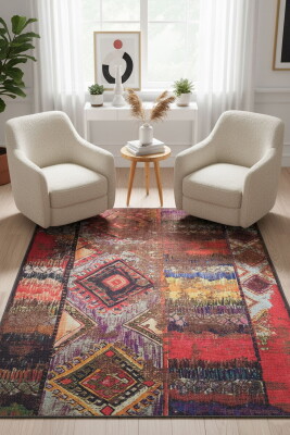 Soul Etnik Desenli Dokuma Taban Dekoratif Renkli Halı AL 113 - Artloop