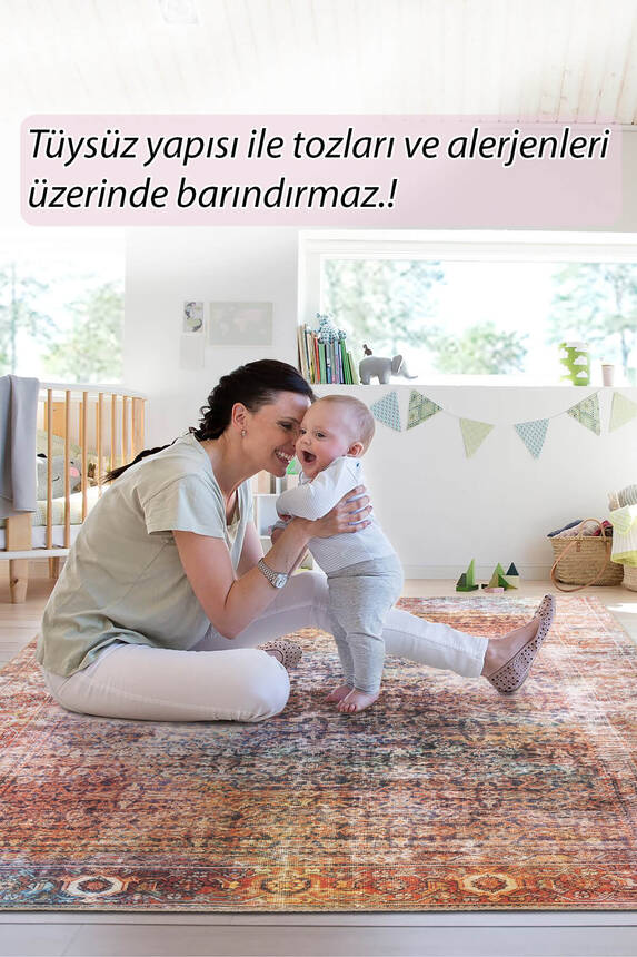 Folk Vintage Desenli Dokuma Taban Dekoratif Renkli Halı BA 41 - 8