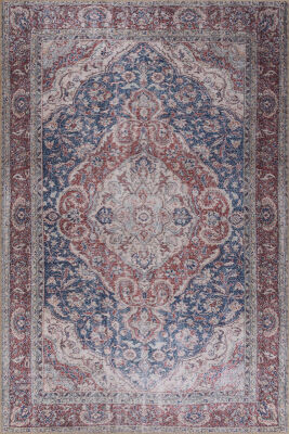 Folk Vintage Desenli Dokuma Taban Dekoratif Lacivert / Bordo Halı BA 46 - 2