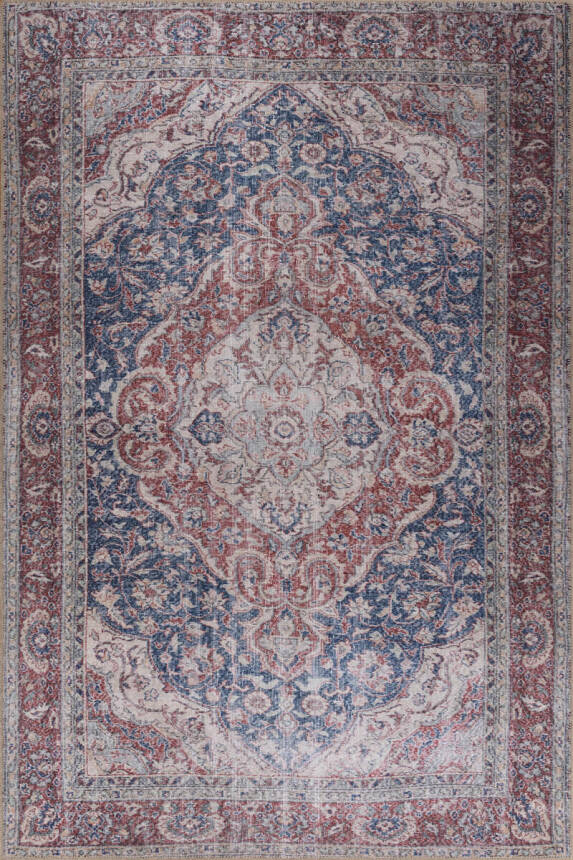 Folk Vintage Desenli Dokuma Taban Dekoratif Lacivert / Bordo Halı BA 46 - 2