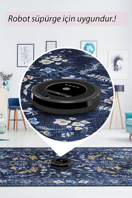 Artloop Fuga Yumuşak Dokulu Lacivert Çiçekli Modern Desenli Halı KA 05 - 6