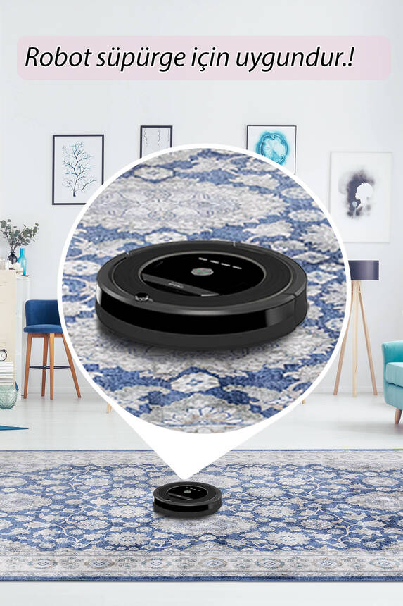 Artloop Fuga Yumuşak Dokulu Lacivert Vintage Desenli Halı KA 08 - 6