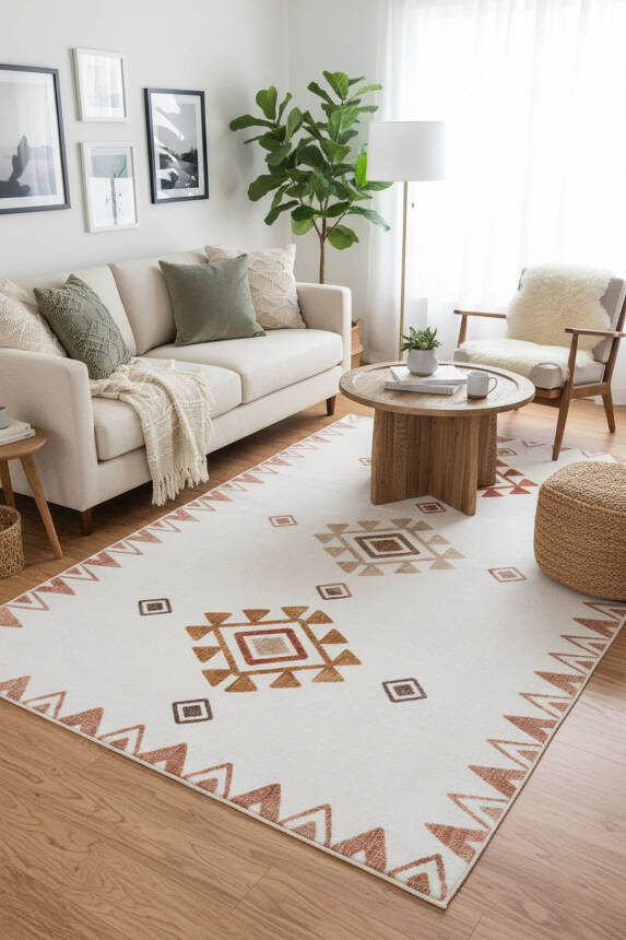 Artloop Fuga Yumuşak Dokulu Beyaz Modern Desenli Halı KA 14 - 1