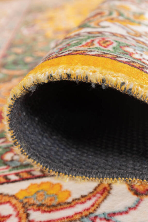 Artloop Fuga Yumuşak Dokulu Sarı Vintage Desenli Halı KA 17 - 3