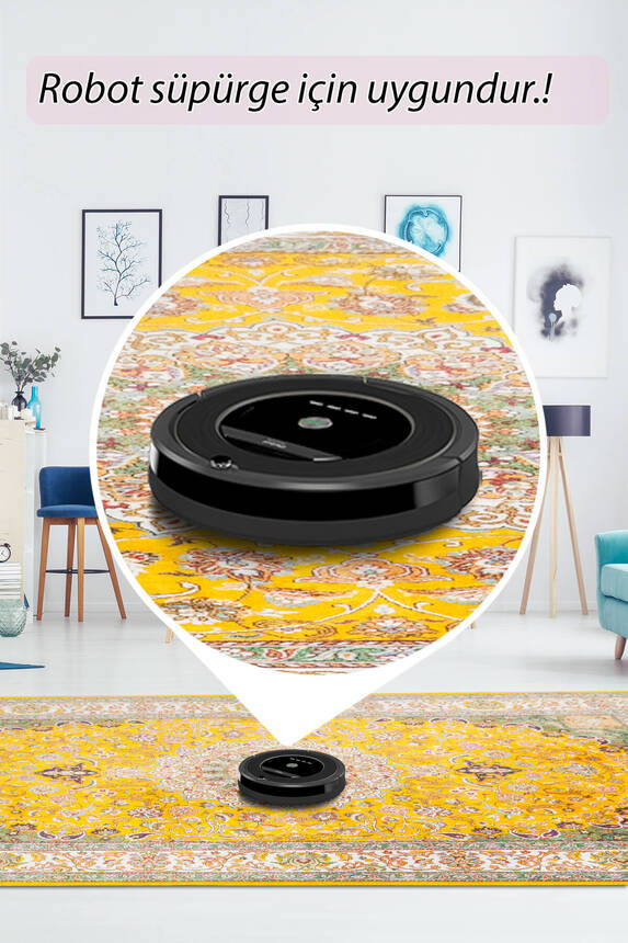 Artloop Fuga Yumuşak Dokulu Sarı Vintage Desenli Halı KA 17 - 6