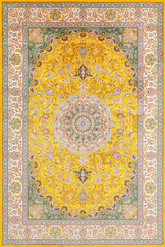 Artloop Fuga Yumuşak Dokulu Sarı Vintage Desenli Halı KA 17 - 2