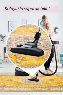 Artloop Fuga Yumuşak Dokulu Sarı Vintage Desenli Halı KA 17 - 7