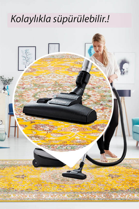 Artloop Fuga Yumuşak Dokulu Sarı Vintage Desenli Halı KA 17 - 7