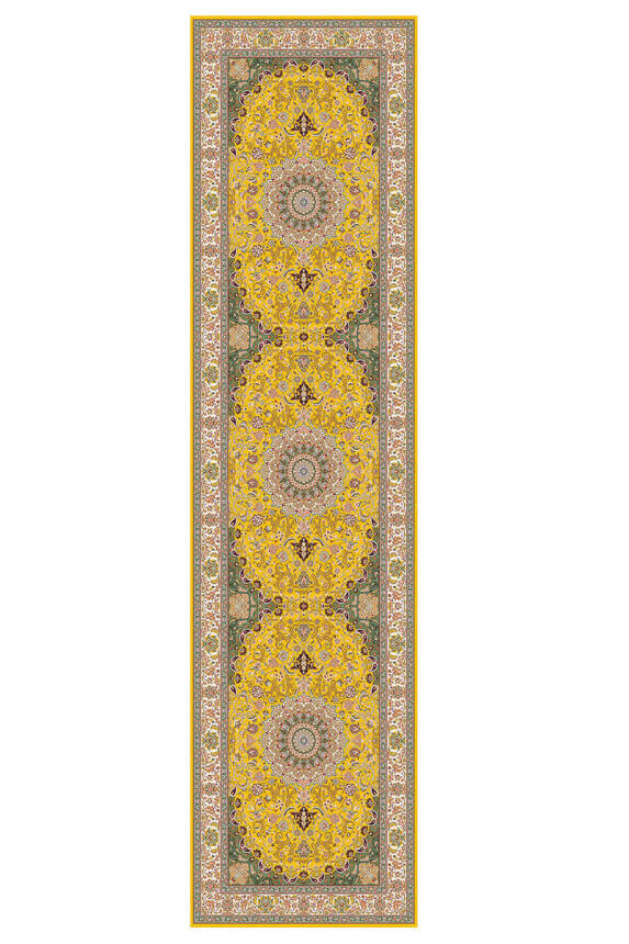 Artloop Fuga Yumuşak Dokulu Sarı Vintage Desenli Halı KA 17 - 6