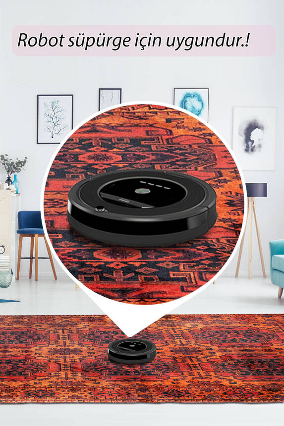 Artloop Fuga Yumuşak Dokulu Turuncu Vintage Desenli Halı KA 20 - 6