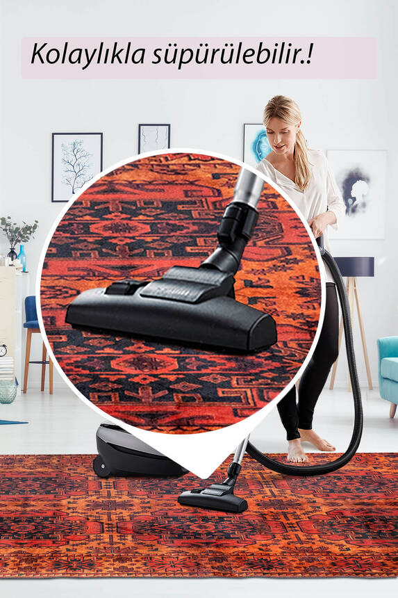 Artloop Fuga Yumuşak Dokulu Turuncu Vintage Desenli Halı KA 20 - 7