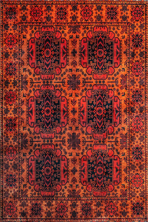 Artloop Fuga Yumuşak Dokulu Turuncu Vintage Desenli Halı KA 20 - 2