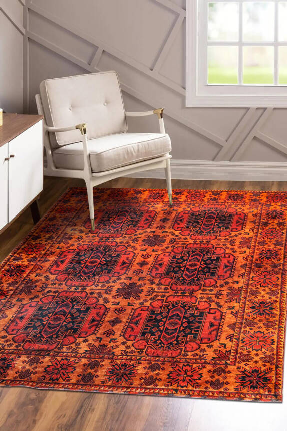 Artloop Fuga Yumuşak Dokulu Turuncu Vintage Desenli Halı KA 20 - 1