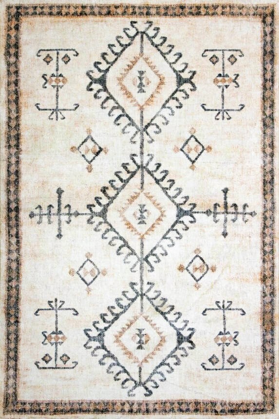 Artloop Fuga Yumuşak Dokulu Beyaz Vintage Desenli Halı KA 21 - 2