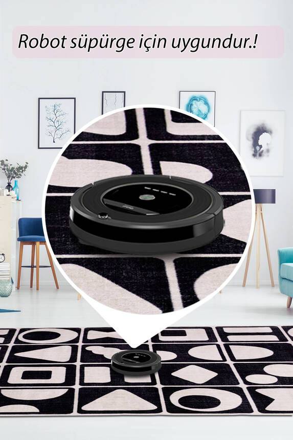 Artloop Fuga Yumuşak Dokulu Siyah/Beyaz Modern Desenli Halı KA 22 - 6